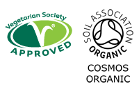 Vegetarian Society Logo and Soil Association COSMOS Logo