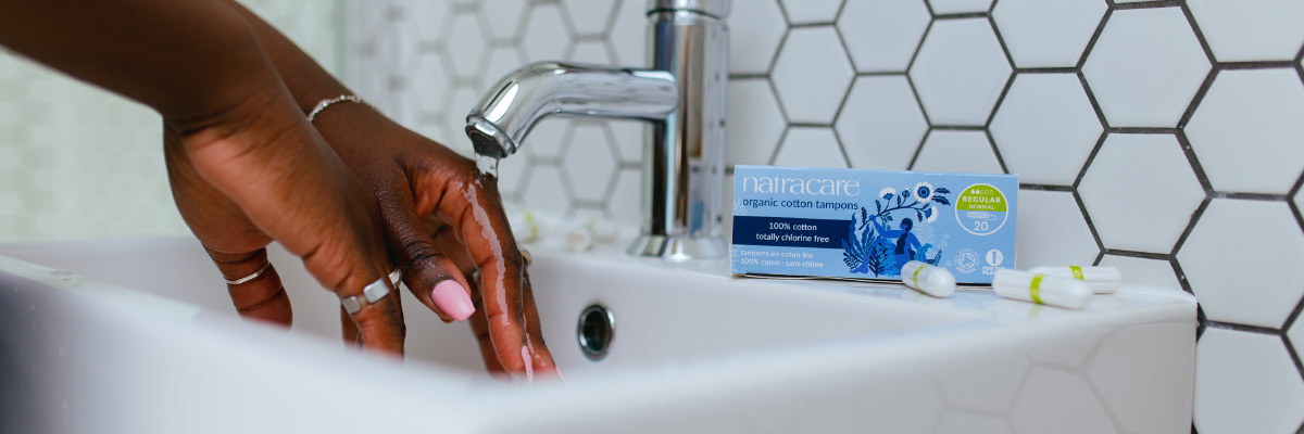 Natracare Tampons in a bathroom