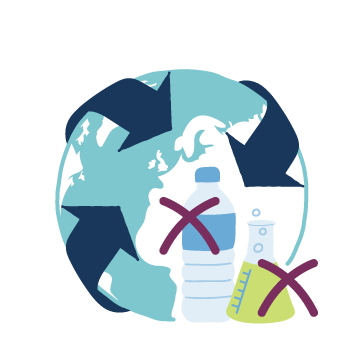 Recycling around the globe icon with bottle