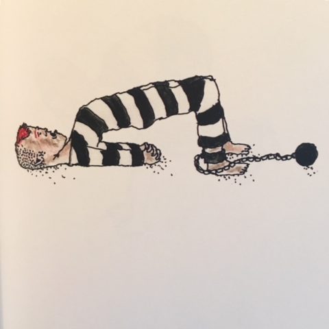 illustration of criminal doing bridge pose