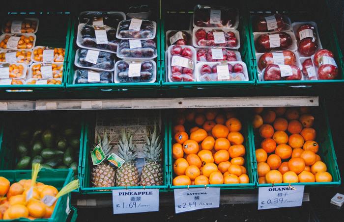 selection of fruits in grocery store