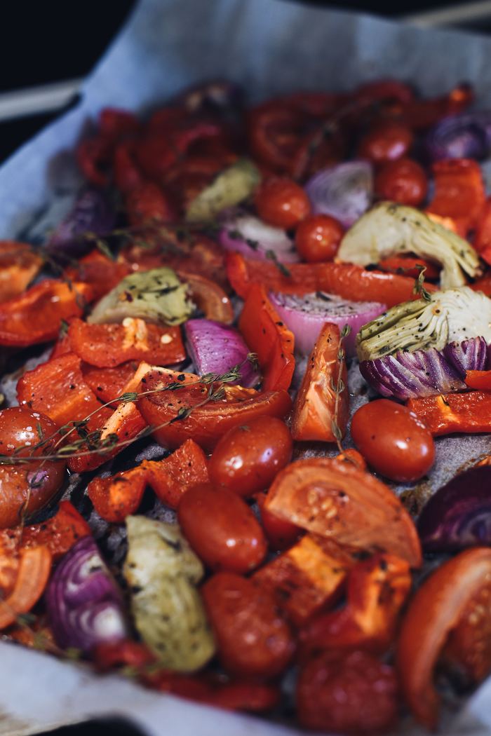 roasted vegetables in a tin
