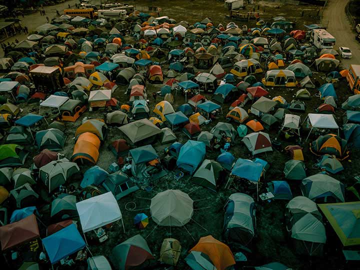 tents at a festival campsite