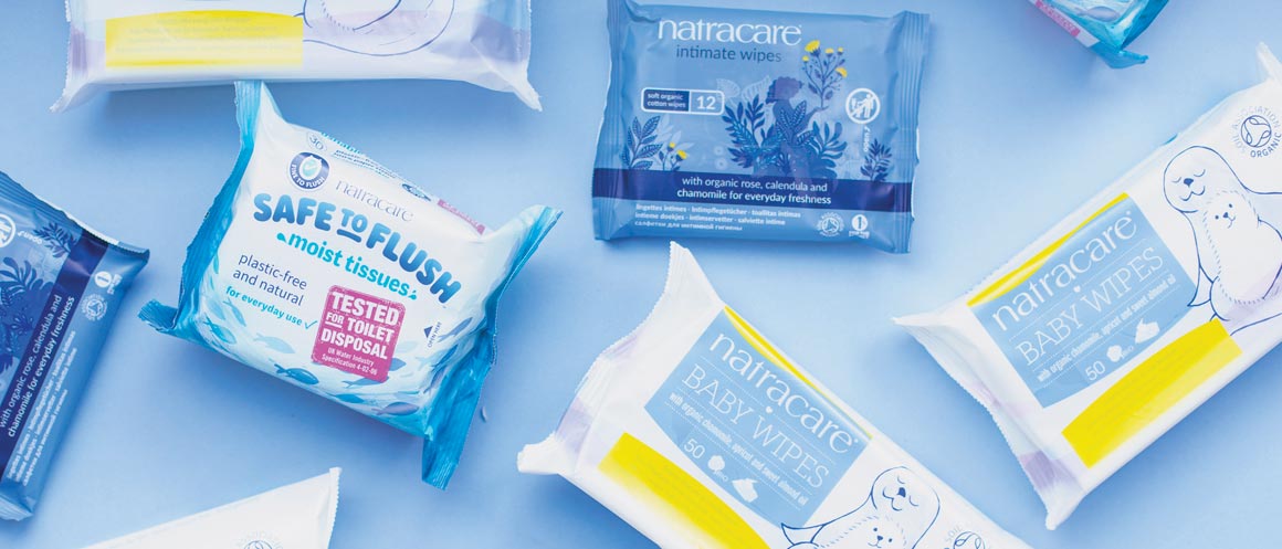 Natracare wipes and moist tissues
