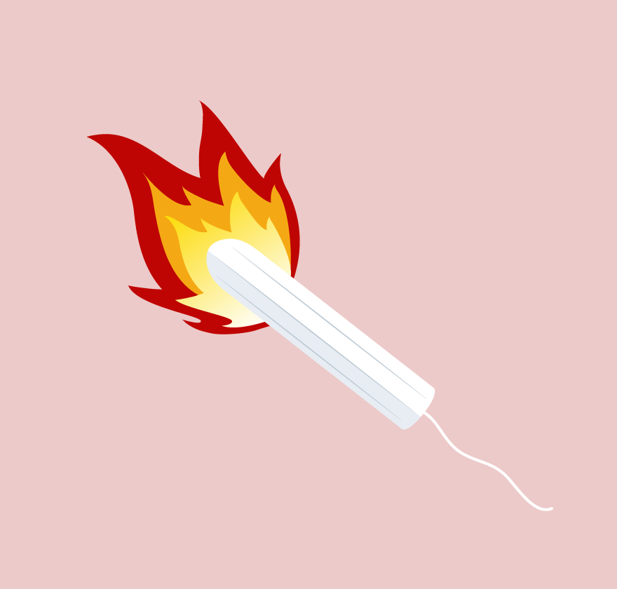 tampon on fire with flame 