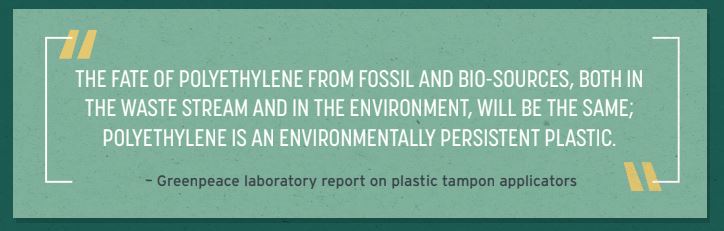 Greenpeace Zitat bezüglich Bioplastik und Umweltbelastung durch Plastik