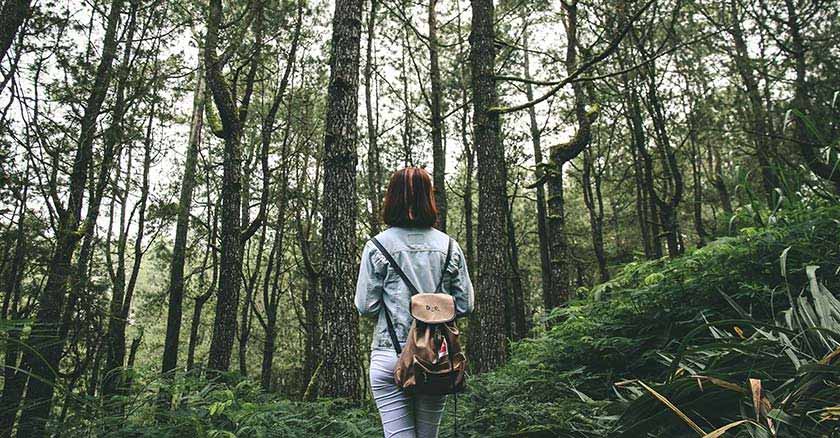 woman walking in woods