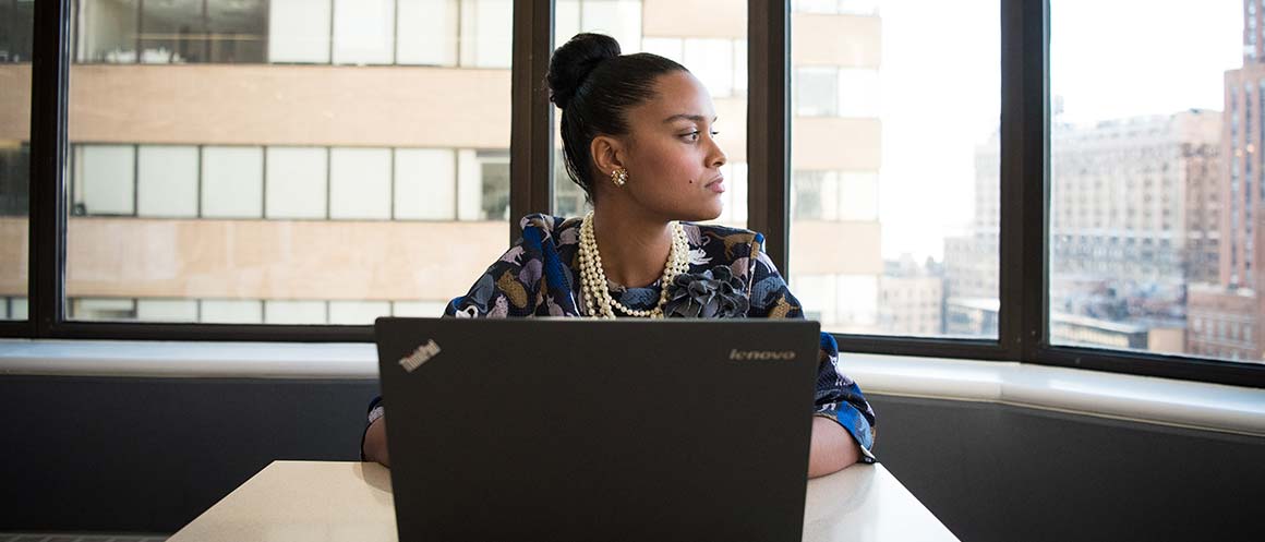 woman working at laptop