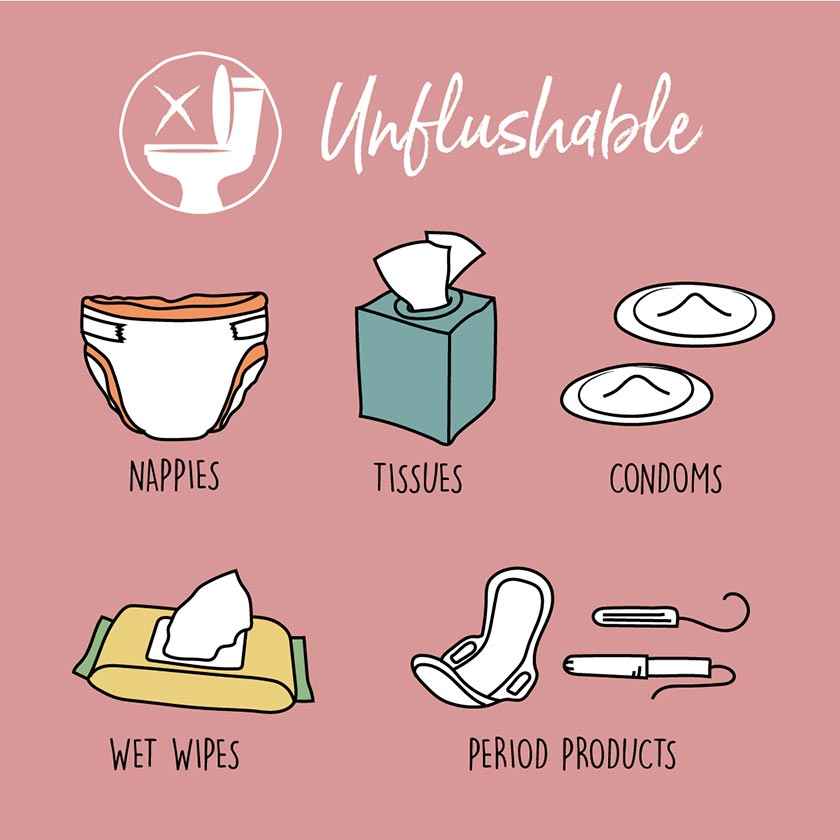 infographic of items not flushable