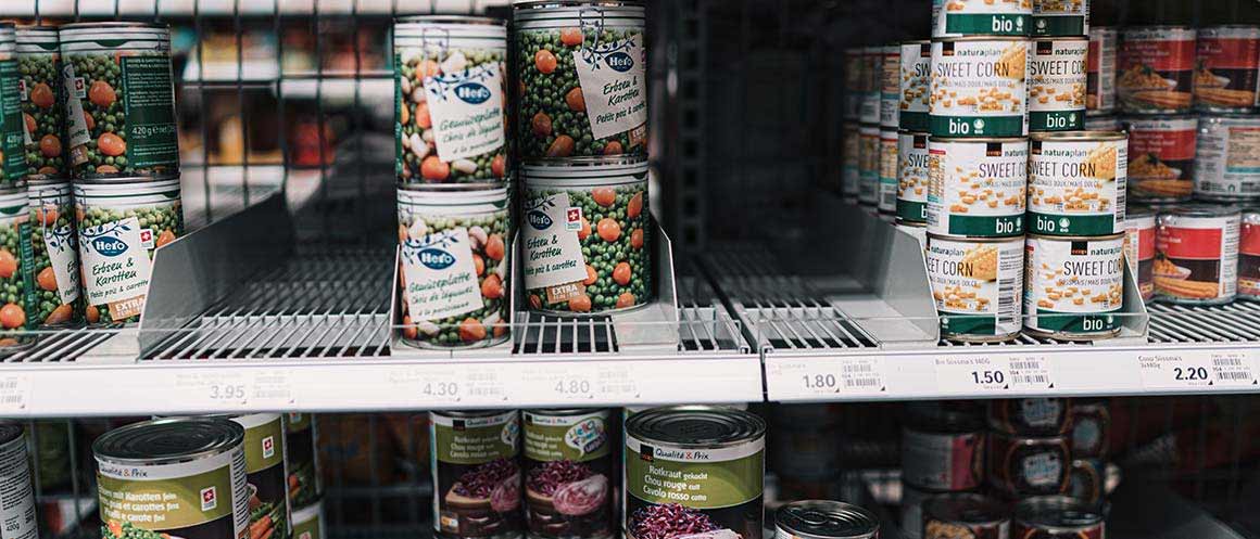 canned vegetables on store shelf