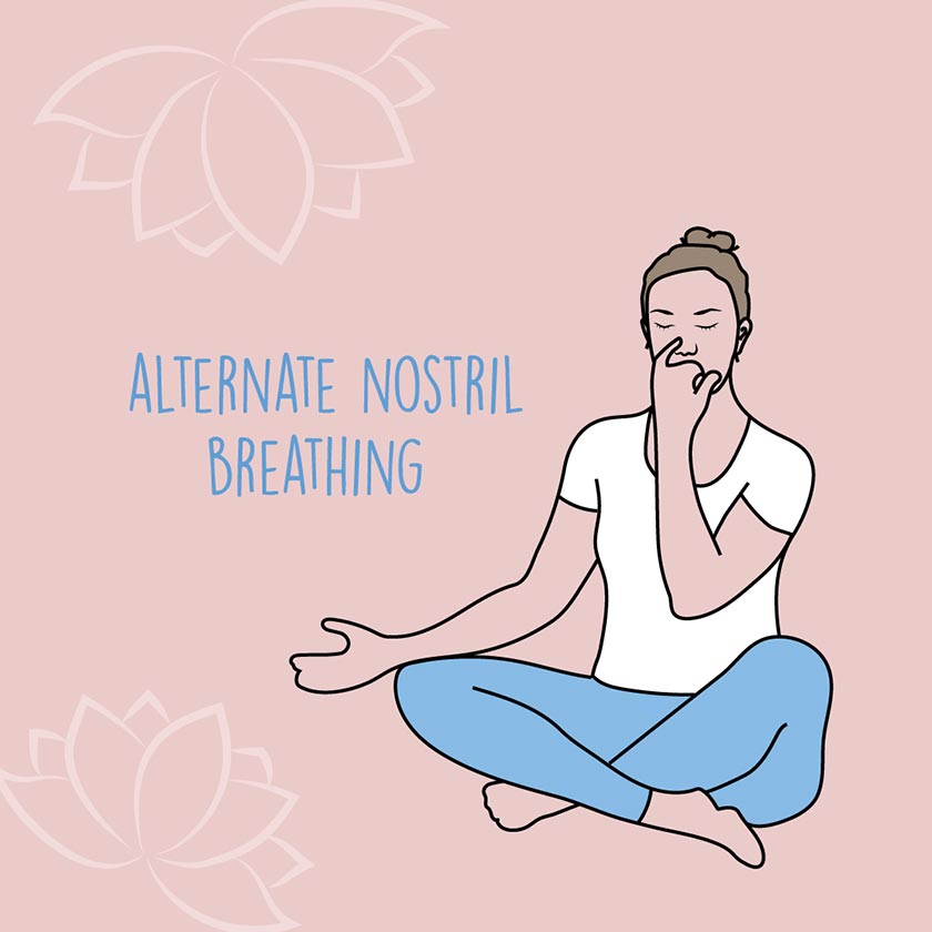 woman doing yoga alternate nostril breathing pose