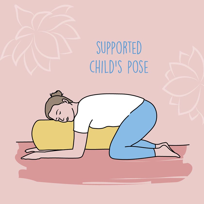 woman doing supported child's yoga pose
