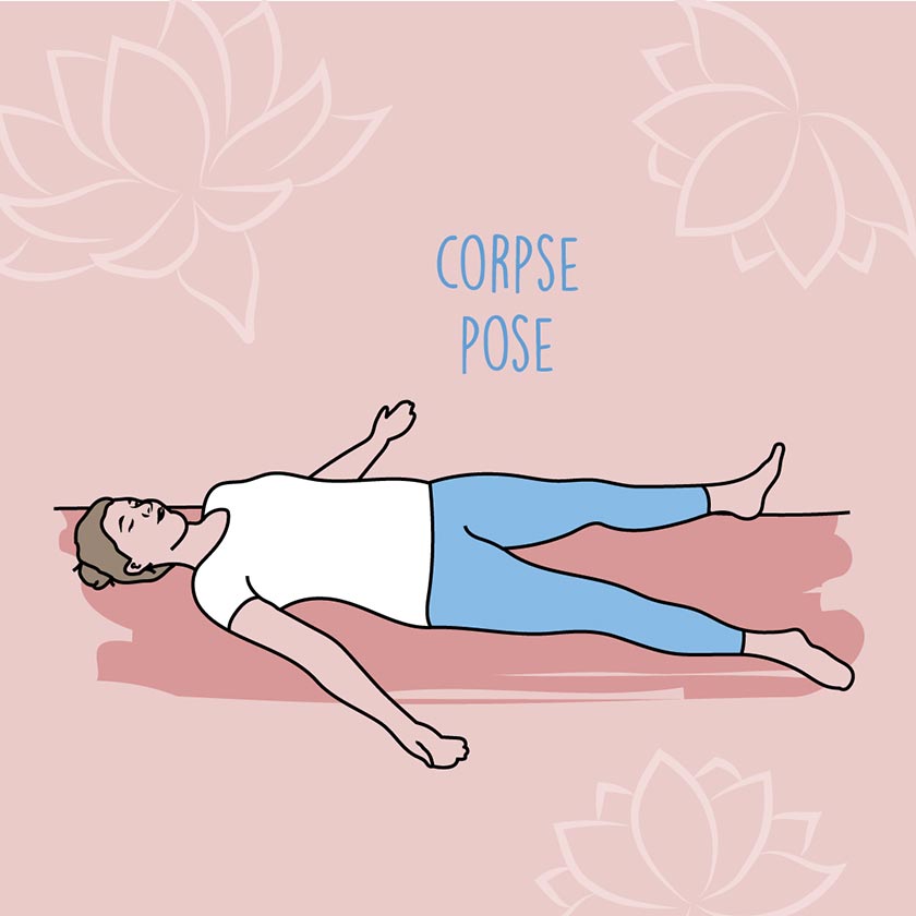woman doing corpse pose yoga