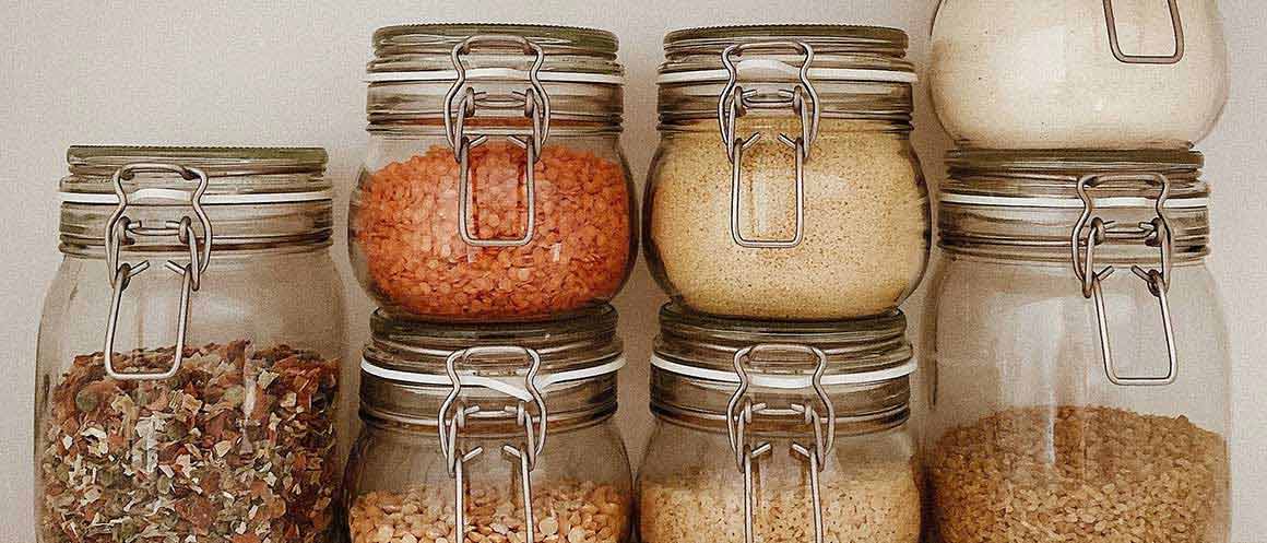 glass jars of dry foods