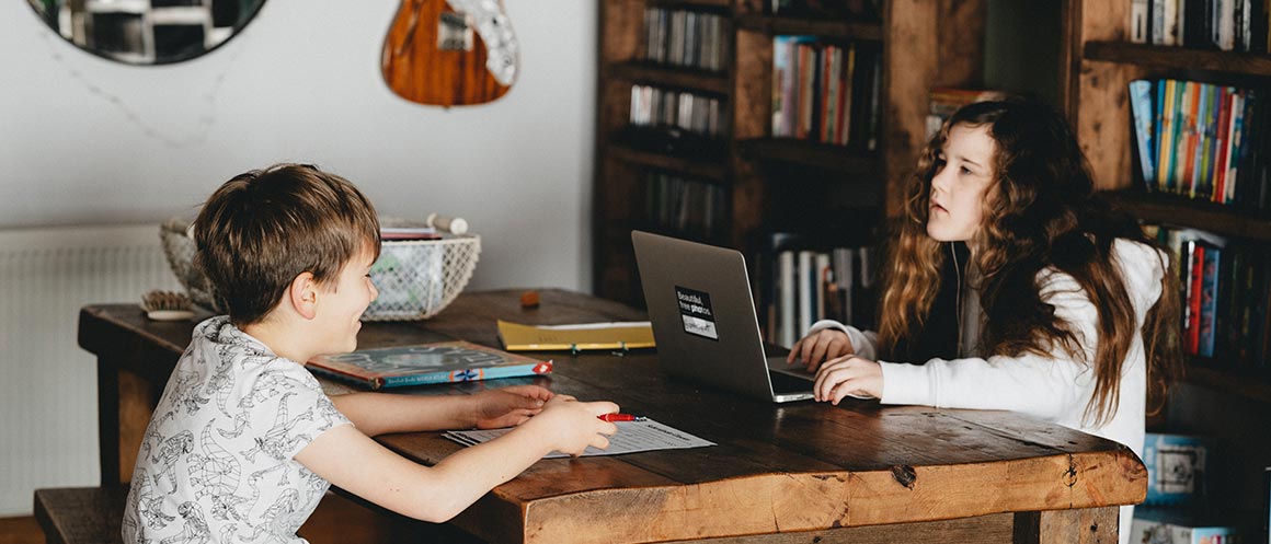 children studying at home