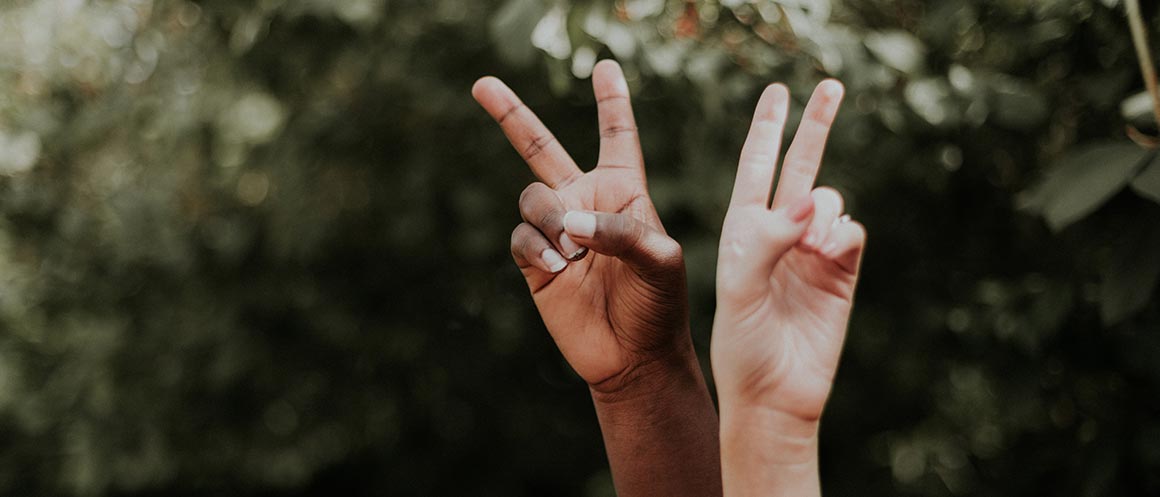 two hands making peace signs