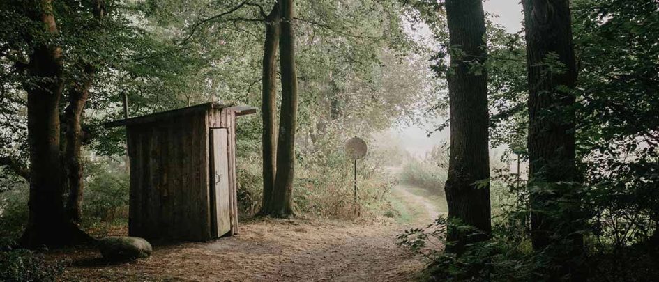 outdoor bathroom in woods