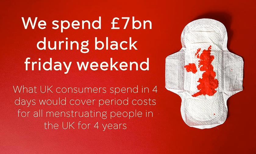 infographic explaining the average spend on black friday compared to cost of period products