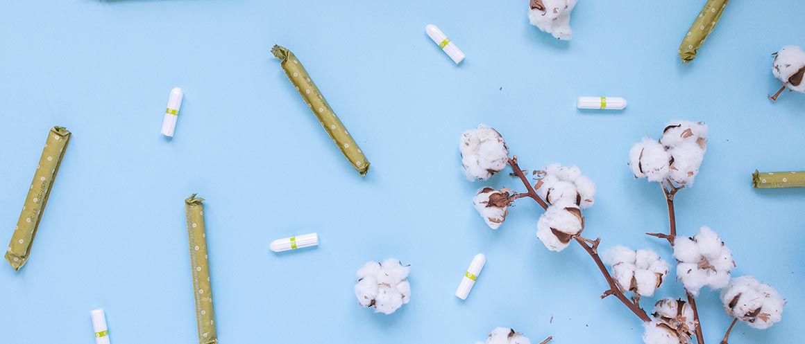 scattered flatlay of Natracare organic tampons