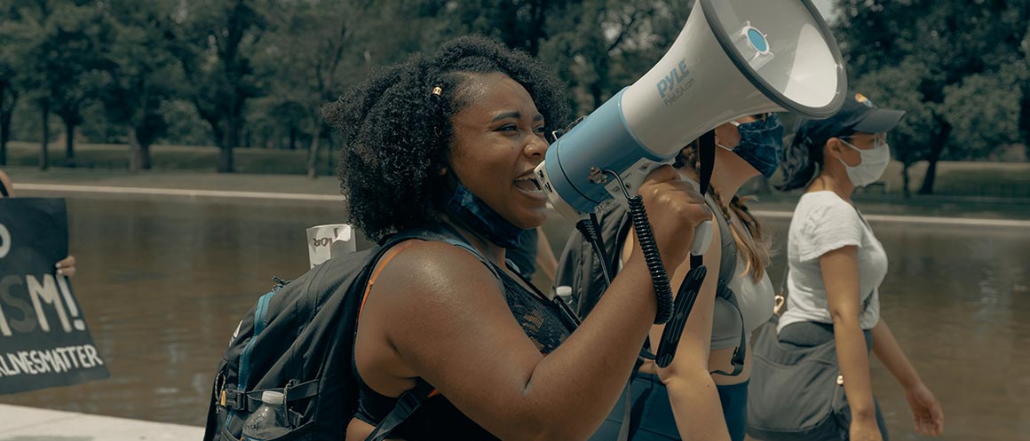 someone shouting into a megaphone