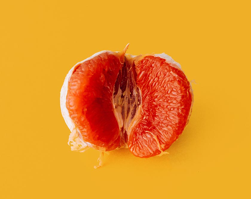half of a peeled blood orange