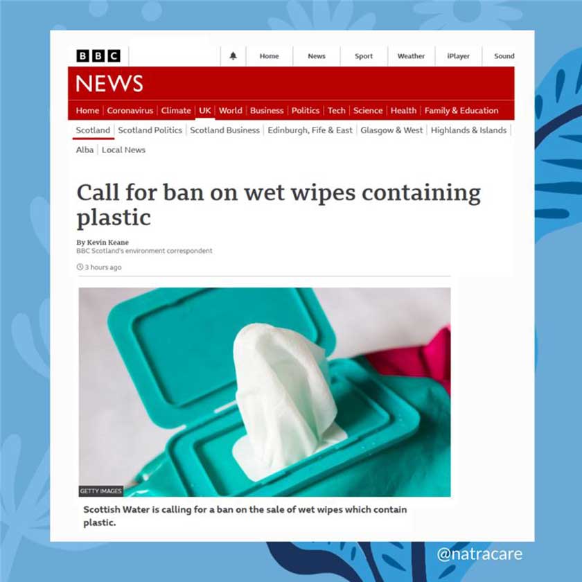 BBC news screenshot call to ban plastic wet wipes