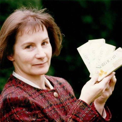 Susie Hewson, founder of Natracare, holding organic tampons