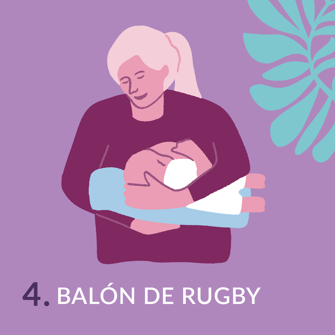 Balón de rugby posición para dar el pecho